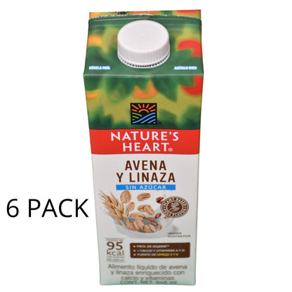 Natures Heart - Natures Heart Bebida sabor avena y linaza 6 Pack de 946 ml (5.67 litros). Sin Azúcar, Vegano