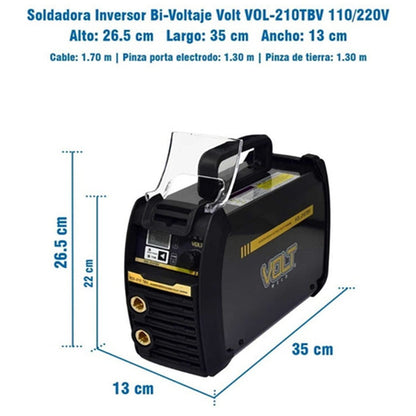VOLT - SOLDADORA INVERSOR ELECTRODO Y TIG LIFT 200A BI VOLTAJE 110-220V VOLT VOL-210TBV