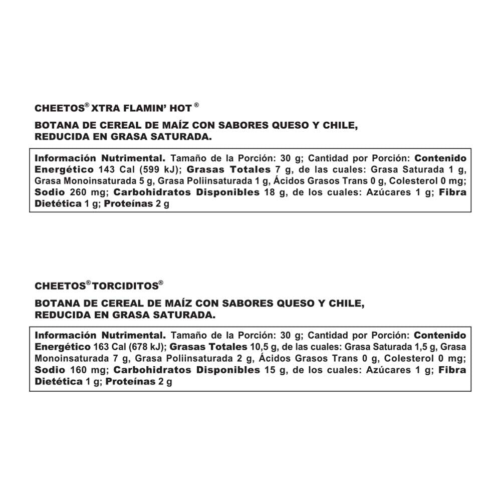 Cheetos – Pack x 30 piezas Botanas de Maíz, Sabor a Queso y Xtra Flamin Hot, 1320gr