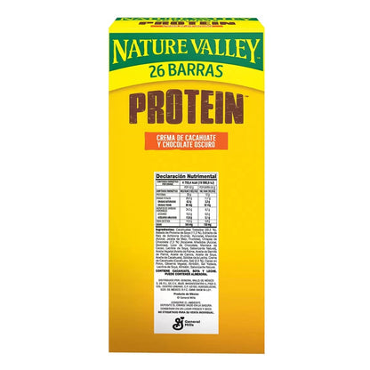 Nature Valley Protein. Barras de Proteina con Cacahuate, Proteína de Soya, Chispas de Chocolate Oscuro y Crema de Cacahuate. 10 g de Proteina por Barra. 26 Barras