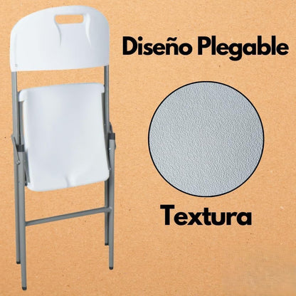 RIVARRO | Pack de 4 Sillas Plegables de Plastico Reforzadas, con Asiento y Respaldo Ergonico de 57cm X 83cm, Asientos para Interior y Exterior, Plegables y Apilables