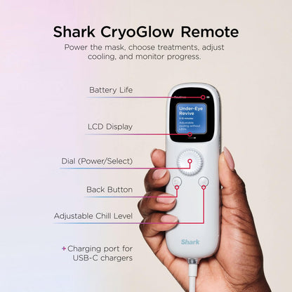 SHARK, Máscara de Luz Led CryoGlow, Tecnología Refrescante para Debajo de los Ojos, Luces Led Roja, Azul e Infrarroja para Skincare Antiedad, USB C, Control Remoto, Color Azul, FW312LAA