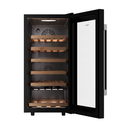 Enfriador de Vinos TEKA marca Alemana modelo RVF 10032 GBK.Libre instalación.Acero inoxidable.Capacidad 83Litros/32botellas.Puerta cristal negro.5 anaqueles de madera.Ilimunación LED.nivel sonor 42DB.