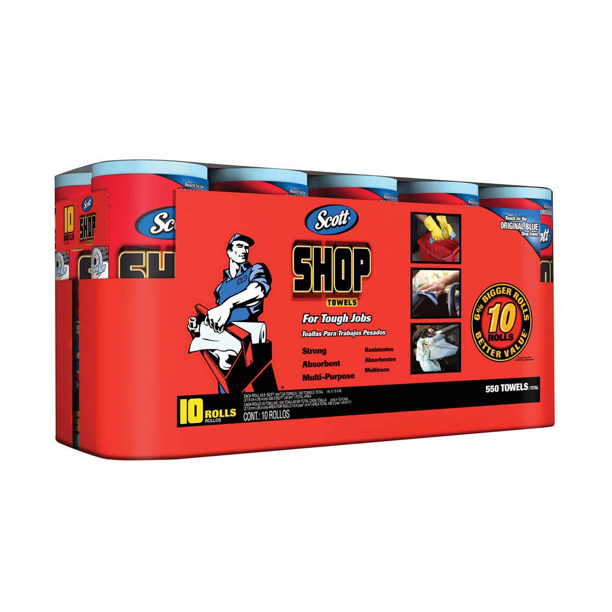 SCOTT - Scott Shop Towels 10 Rolls of 55 Sheets 28cm X 26cm Towels In 1 Pack,, ()