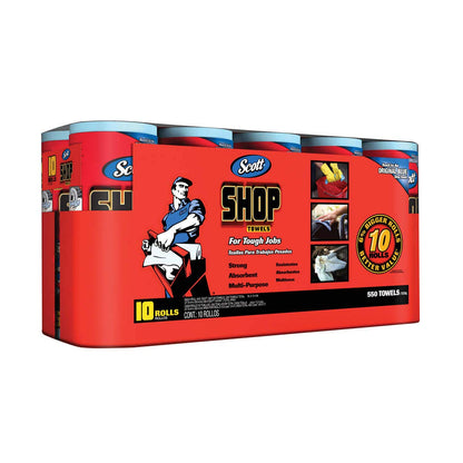 SCOTT - Scott Shop Towels 10 Rolls of 55 Sheets 28cm X 26cm Towels In 1 Pack,, ()