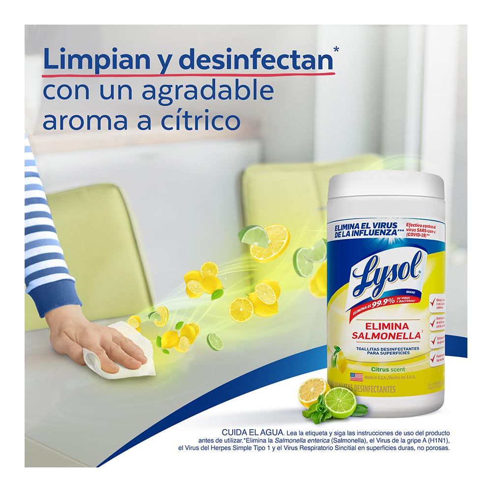 Lysol Toallitas Desinfectantes, 2pack, Fragancia Citrus y Mango Hibiscus, 80 toallitas c/u.
