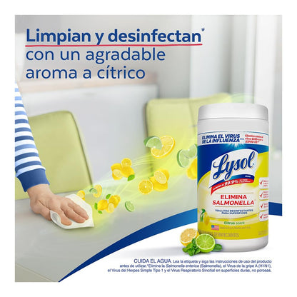 Lysol Toallitas Desinfectantes, 2pack, Fragancia Citrus y Mango Hibiscus, 80 toallitas c/u.