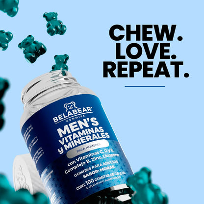 BELABEAR - Belabear | Multivitamínico para hombres, Vitamina C, D y E, Complejo B, Zinc y Licopeno sabor Moras | Contiene 100 gomitas