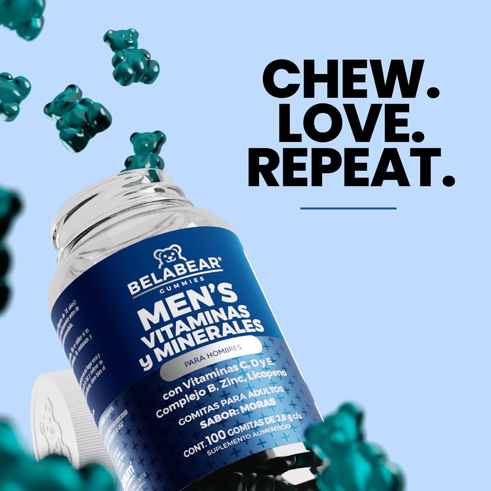 Belabear Gomitas Vitaminadas, Hombre, Adicionadas de Vitamina C, D Y E, Complejo B, Zinc Y Licopeno, 100 Piezas