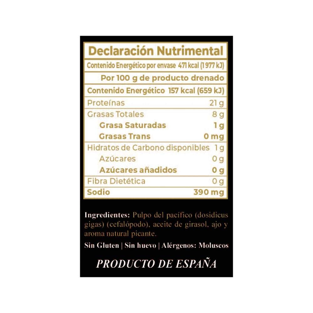 Pulpo al Ajillo Rías Baixas en Trozos 3 Latas de 115 g c/u + 1 Cubrebocas lavable High Performance 3 Capas