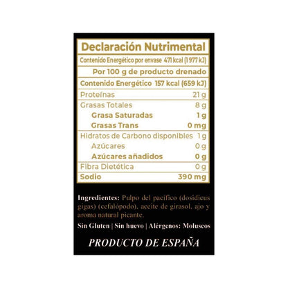 Pulpo al Ajillo Rías Baixas en Trozos 3 Latas de 115 g c/u + 1 Cubrebocas lavable High Performance 3 Capas