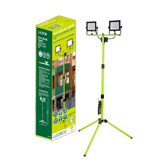 Luceco - LUCECO, ELSWT250BG3-MX2, Portable Doble con Tripié 2x50W, 127V, 5000K, 30000 Hrs, IRC>70, 2x4000 Lúmenes, IP65, Acabado Color Verde Lima