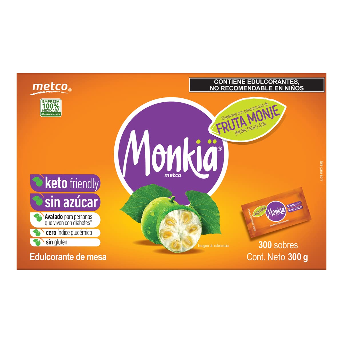 TJTFJS Monkia - Enduzante Monkia, Monk Fruit, 300 Sobres De 1g, Pequeño