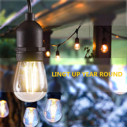 BRIGHTSHOW - Techo 48FT LED Luces de cadena al aire libre Impermeable Regulable 15PCS 2W Vintage Edison Bulbos de vidrio