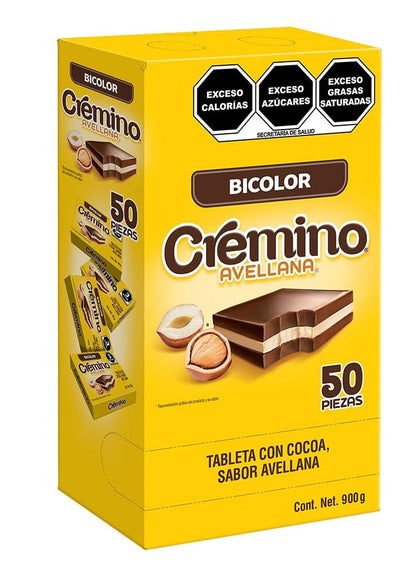 Nutresa - Cremino Bicolor. 50 piezas. Praline de cocoa sabor avellana.