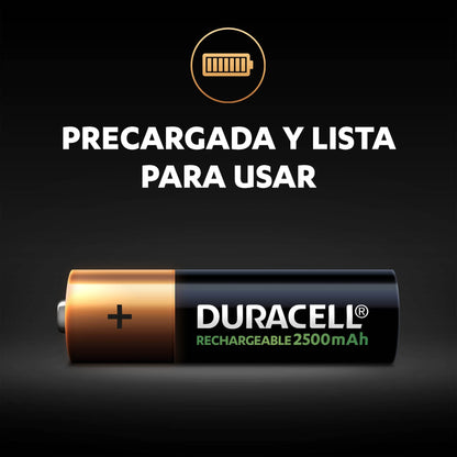 Duracell Pilas AA Recargables NiMH 2500mAh 1.2V, Baterías de Alta Capacidad Pre-cargadas, Paquete de 6 Pilas