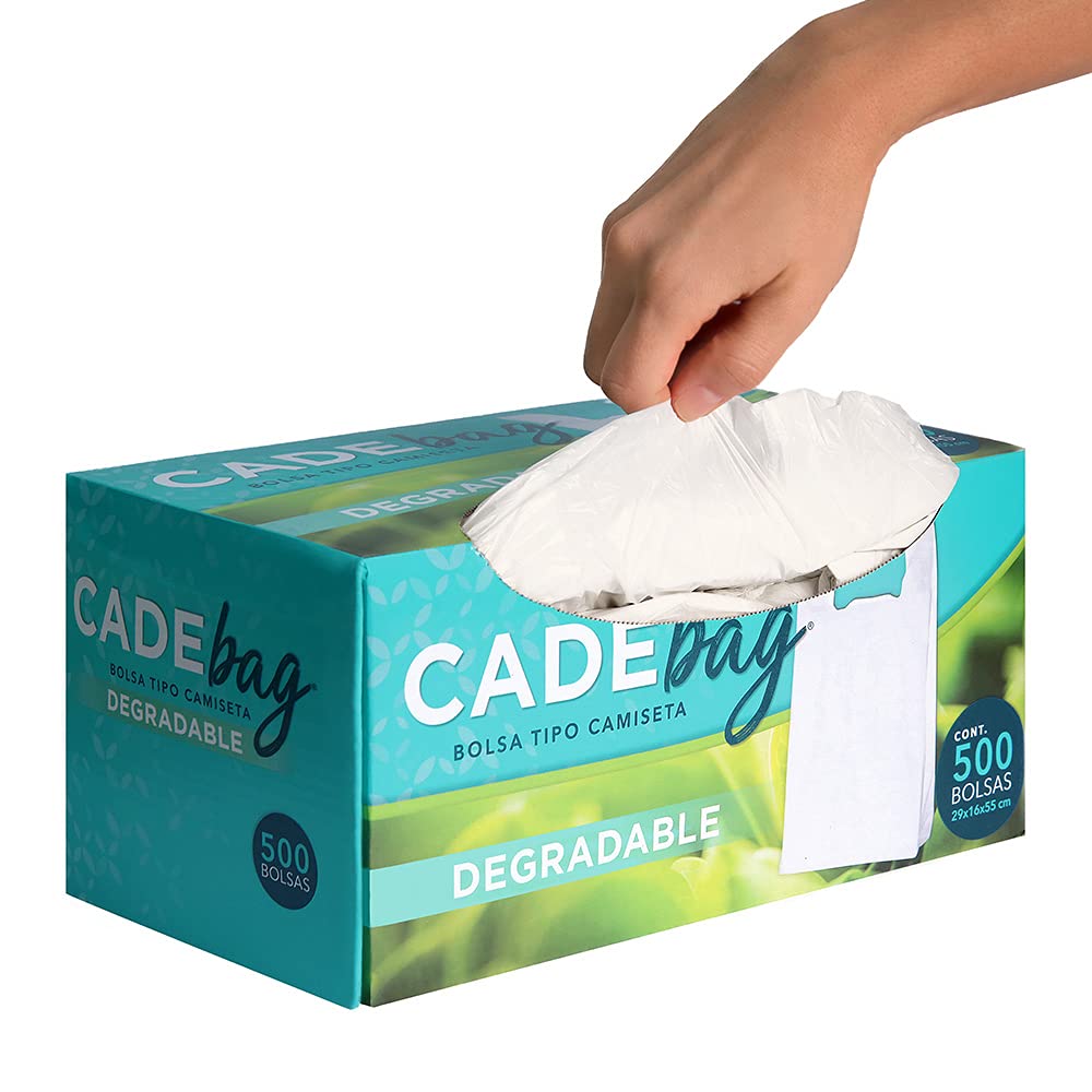 Cadebag | 500 Bolsas tipo Camiseta Degradables de 29 x 55 x 16 cm