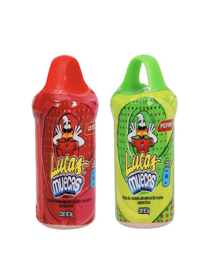 “Genérico” - PALETAS CON CHILE EN POLVO LUCAS MUECAS SABOR PEPINO Y CEREZA PAQUETE CON 20 PIEZAS SNACK BOCADILLO FIESTAS NEGOCIO