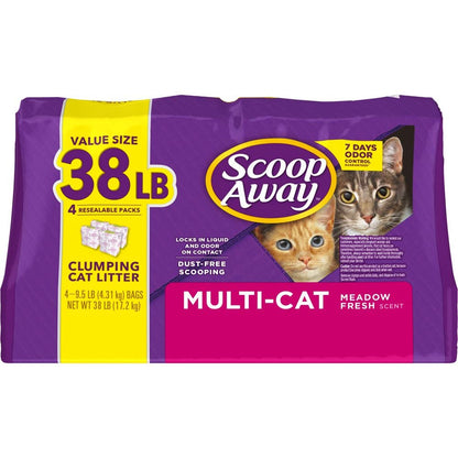 Scoop Away Instant Arena para gatos aglutinante control de olores 17.2kg /38LB (4 paquetes resellables de 4.31kg)