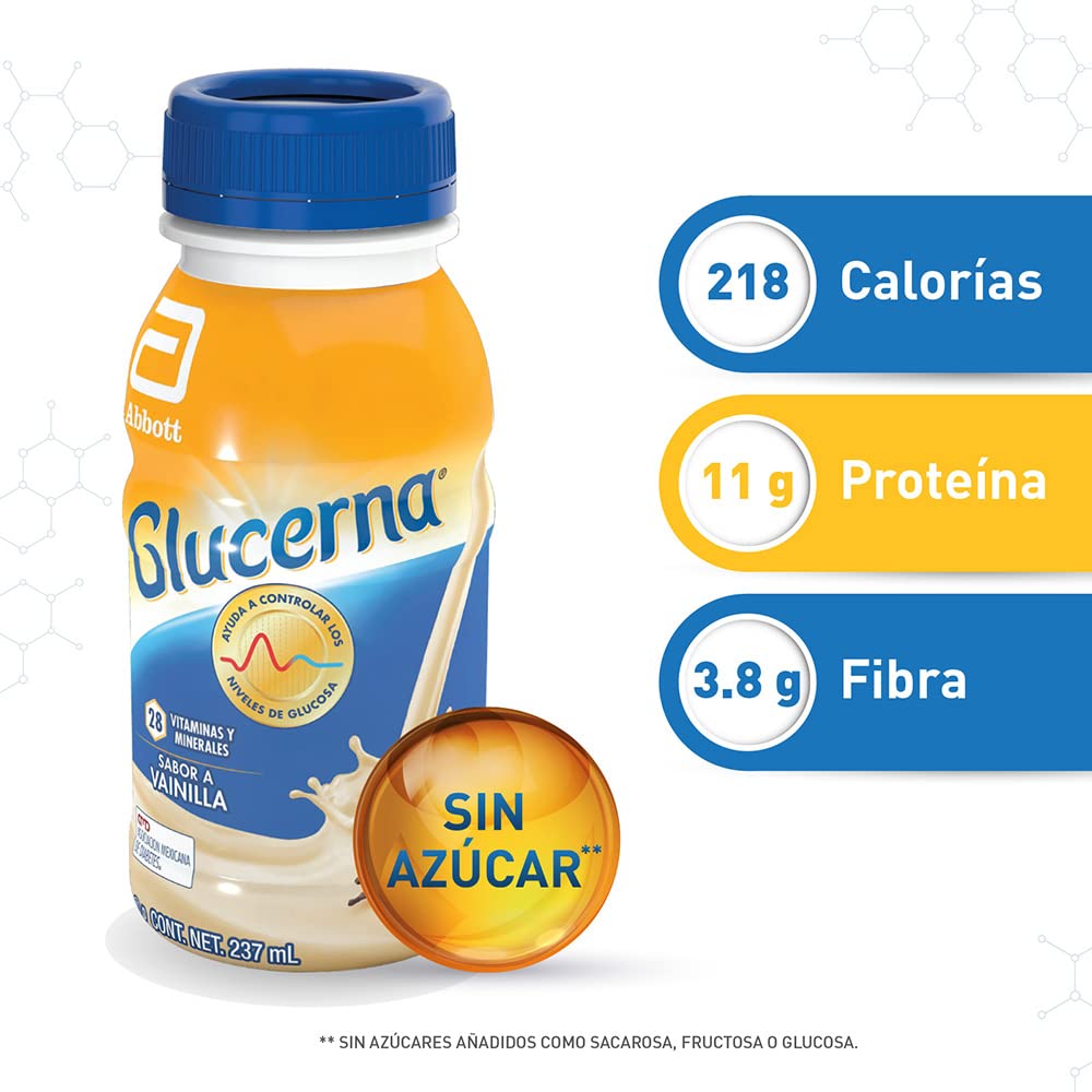 Glucerna - Vainilla 237ml 12 Pack, 10 Vainilla + 2 Fresa, Control de Azúcar, Carbohidratos de Rápida Absorción, con Proteína y Fibra, Vitaminas y Minerales, Sin Azúcar, Clínicamente Comprobado