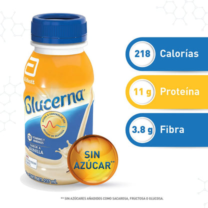 Glucerna - Vainilla 237ml 12 Pack, 10 Vainilla + 2 Fresa, Control de Azúcar, Carbohidratos de Rápida Absorción, con Proteína y Fibra, Vitaminas y Minerales, Sin Azúcar, Clínicamente Comprobado
