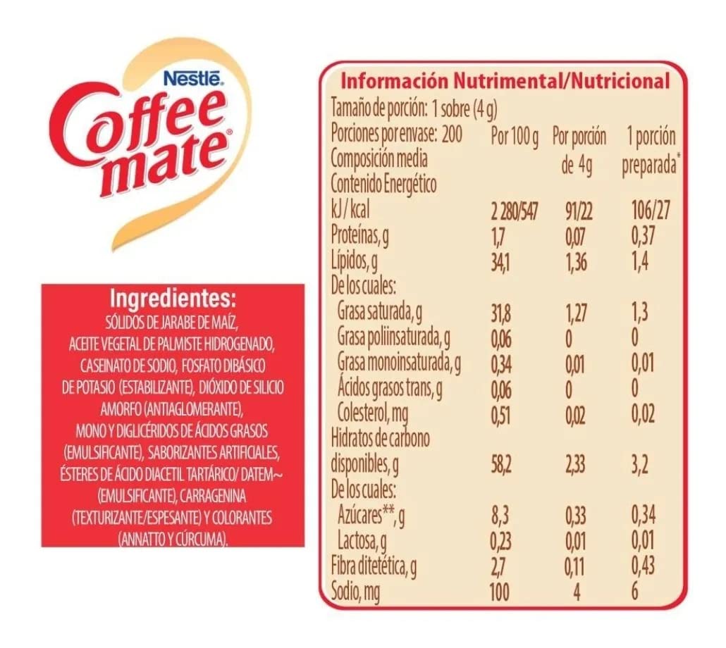 Coffee Mate sustituto de crema 200 sobres de 4g
