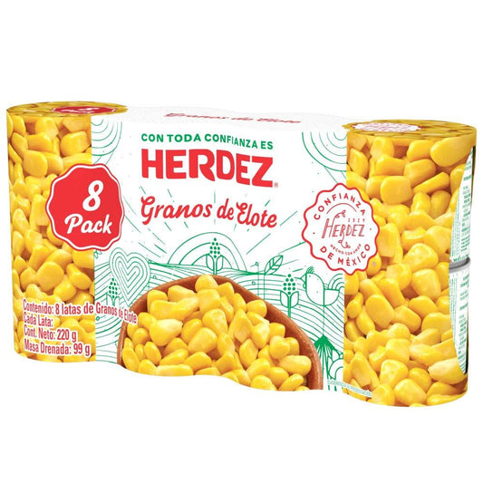 Herdez - 8 Latas de Elote. De 220 gramos cada una.