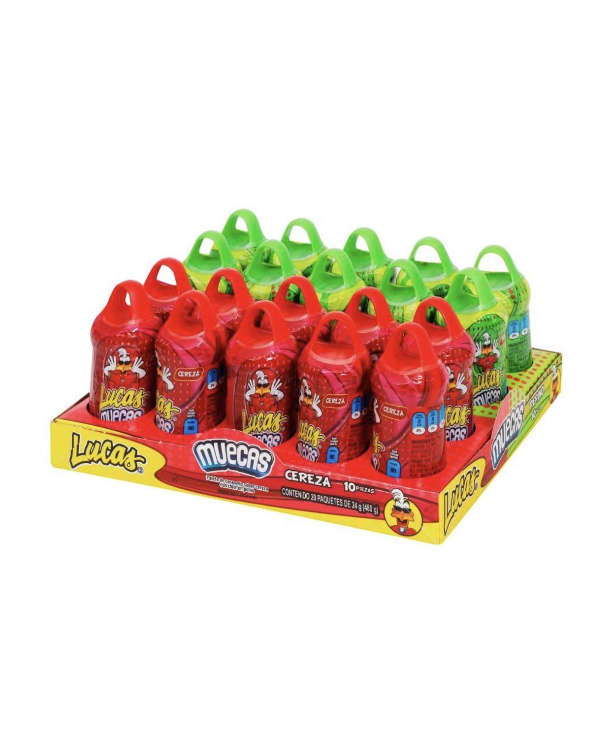 Lucas - PALETAS CON CHILE EN POLVO LUCAS MUECAS SABOR PEPINO Y CEREZA PAQUETE CON 20 PIEZAS SNACK BOCADILLO FIESTAS NEGOCIO