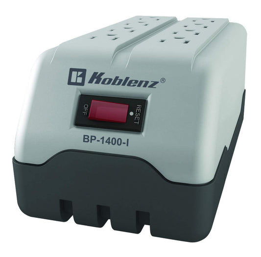 Regulador de Voltaje Koblenz para pantallas y equipos de cómputo, 8 Contactos, Ideal para Computadoras Y Equipos de Audio Y Video, 1400 VA / 800 W, 120 V, Protección Silver (BP-1400-I)