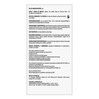 Centrum Silver +50 Multivitaminico, Con Magnesio, Vitamina B y Vitamina C, 60 Tabletas