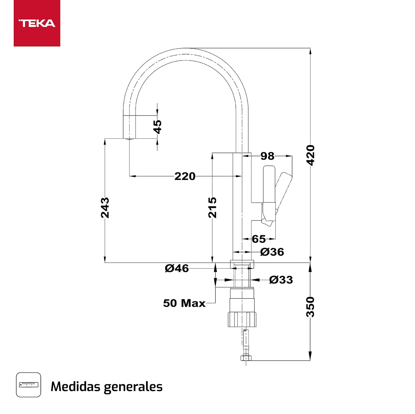 Teka TOP FOT 995 Negro - Grifo (Retirable, Negro, Grifos de palanca, Solo, 3/8", Tipo C)