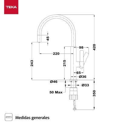 Teka TOP FOT 995 Negro - Grifo (Retirable, Negro, Grifos de palanca, Solo, 3/8", Tipo C)