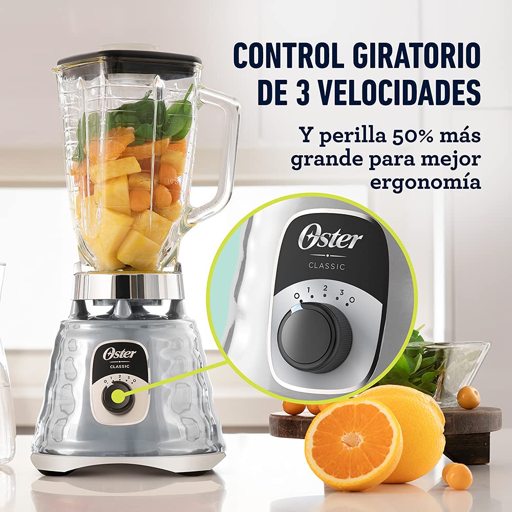 Oster Licuadora Clásica Cromada, con Perilla Ergonómica, de 3 Velocidades, Color Cromo, BLST4655-013