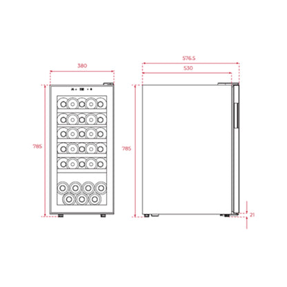 Enfriador de Vinos TEKA marca Alemana modelo RVF 10032 GBK.Libre instalación.Acero inoxidable.Capacidad 83Litros/32botellas.Puerta cristal negro.5 anaqueles de madera.Ilimunación LED.nivel sonor 42DB.