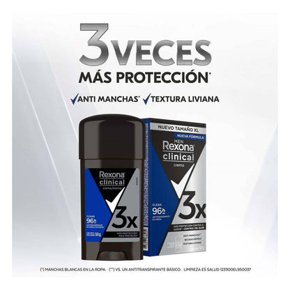 Rexona Clinical Desodorante Antitranspirante para Hombre en Crema, Protección Contra el Sudor y el Mal Olor, 3 Piezas de 58g c/u