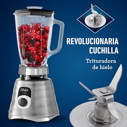 Oster - Licuadora clásica cromada 3 velocidades vaso de vidrio BLST4655Z013