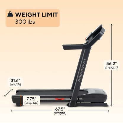 ProForm Carbon TL; Treadmill for Walking and Running with 5” Display, Built-in Tablet Holder and SpaceSaver Design