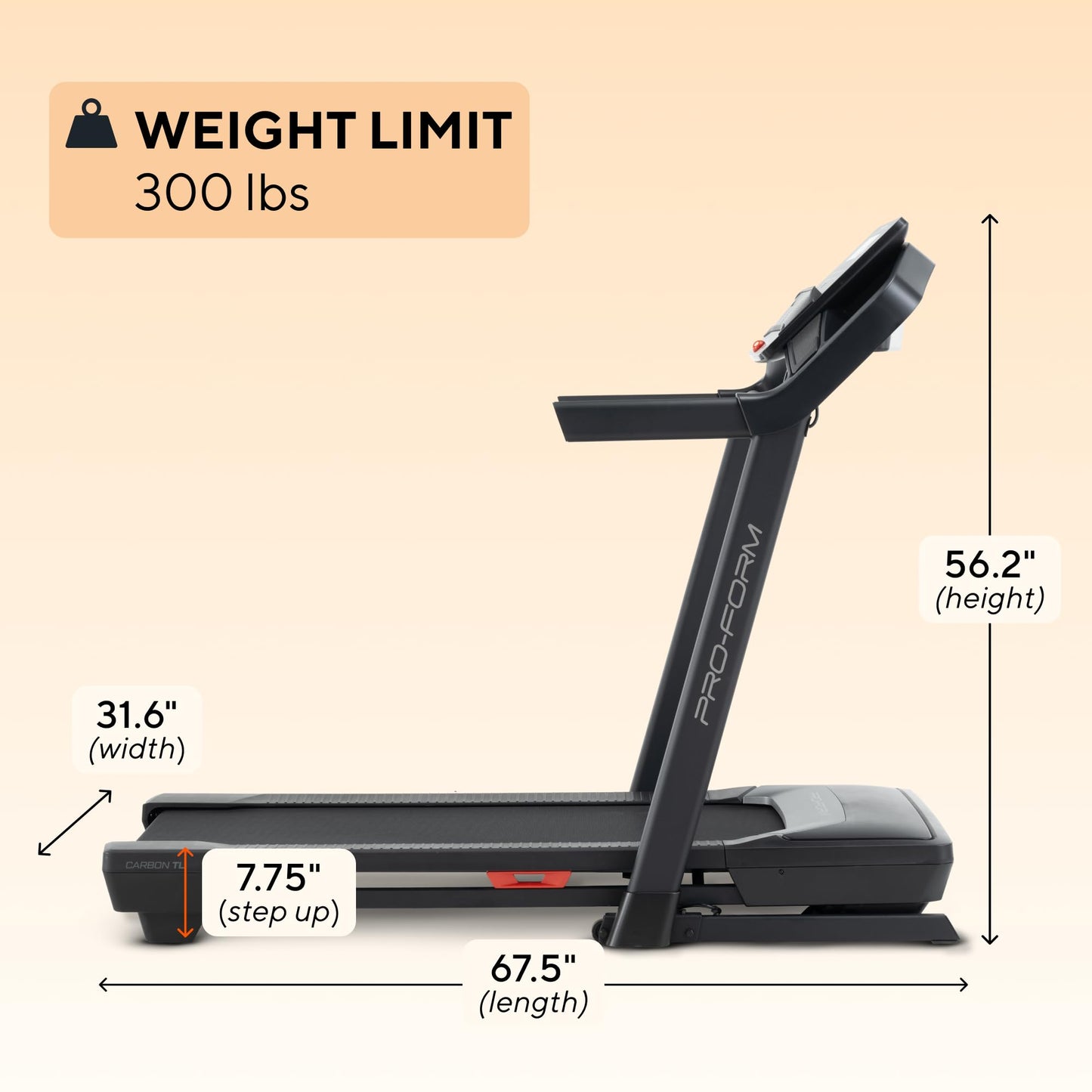 ProForm Carbon TL; Treadmill for Walking and Running with 5” Display, Built-in Tablet Holder and SpaceSaver Design