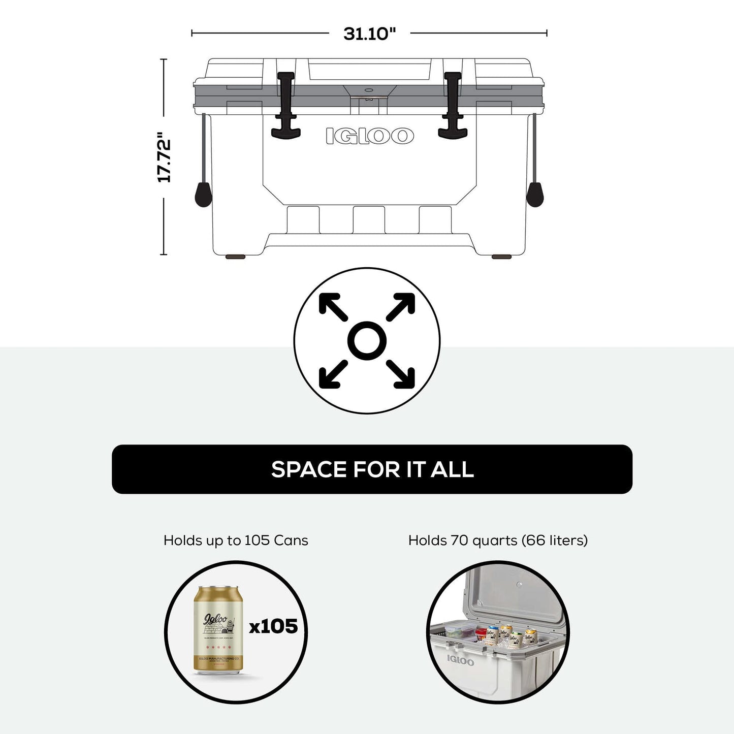 IGLOO - IGLOO IMX Nevera Outdoor, Blanco, 67 litros