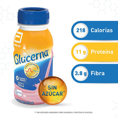 Glucerna - Fresa 237ml 12 Pack, 10 Fresa + 2 Vainilla, Control de Azúcar, Carbohidratos de Rápida Absorción, con Proteína y Fibra, Vitaminas y Minerales, Sin Azúcar, Clínicamente Comprobado