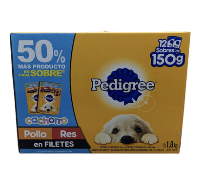 PEDIGREE - P Alimento para Perro 12 Sobres de 150g Pollo-Res en filetes Cachorro Pedigree