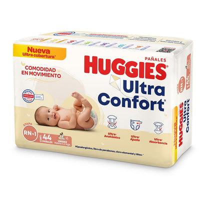 Huggies Ultraconfort Pañal Desechable para Bebé, Etapa Recién Nacido - 1 Unisex, Paquete con 44 Piezas, hasta 5.5 kg
