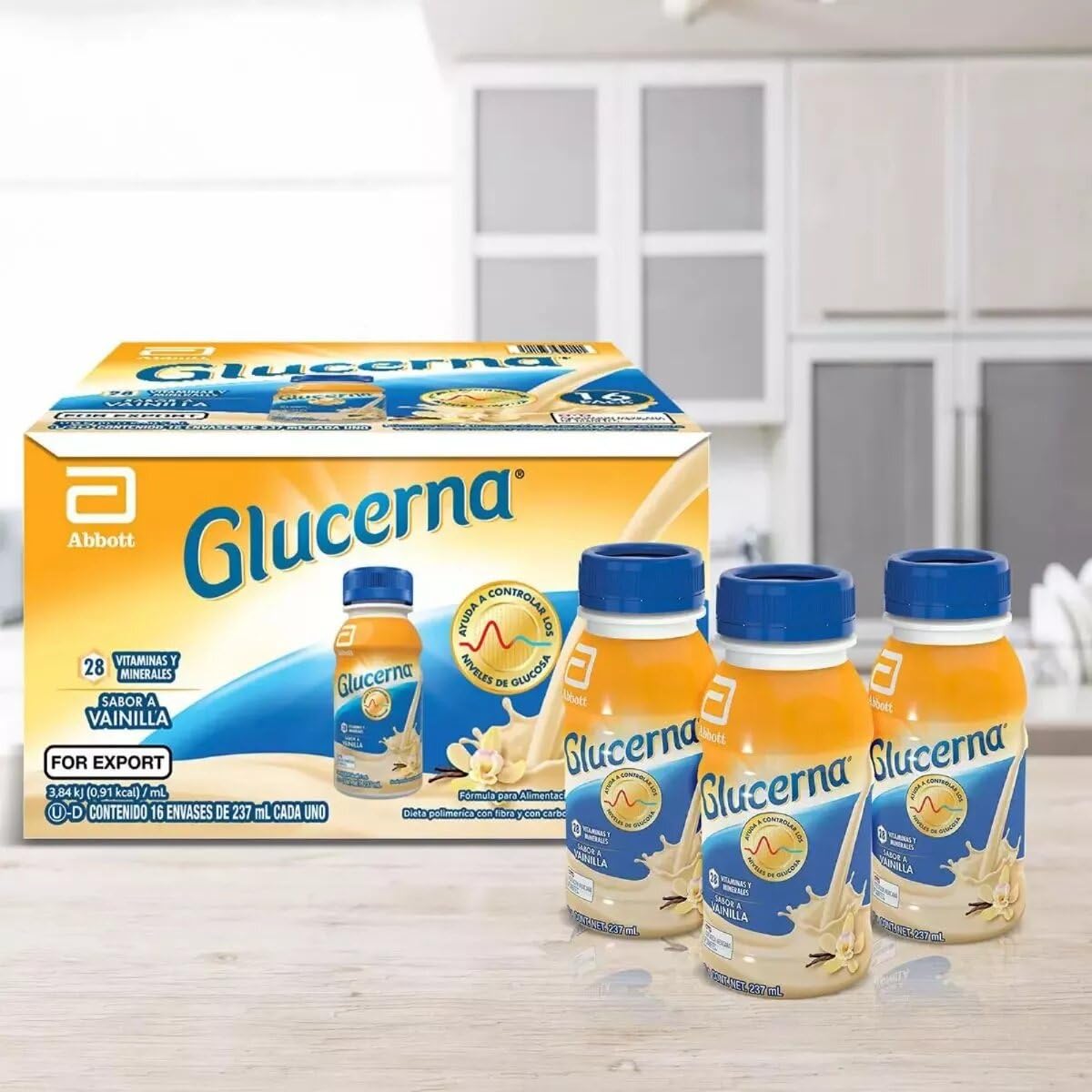 Glucerna Vainilla Control de Azúcar, Carbohidratos con Proteína y Fibra. Caja de 16 Envases de 237 m