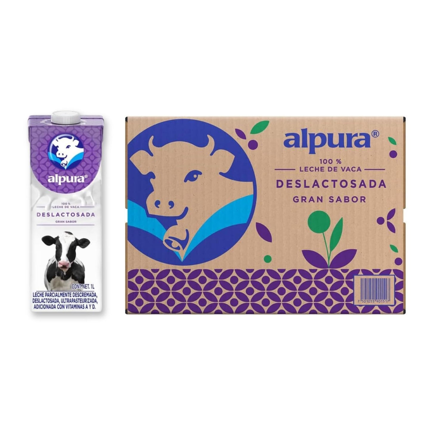 Alpura Leche Deslactosada 100% de vaca ultrapasteurizada en Paquete de 12 piezas de 1 Litro cada una. Ligera, de fácil digestión y con un delicioso sabor.