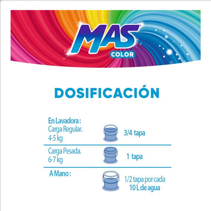 MAS - Color Detergente Líquido, 9L; Renueva el Color de la Ropa (120 Cargas) Especial para Mantener y Dar Vida a los Colores Intensos de las Prendas