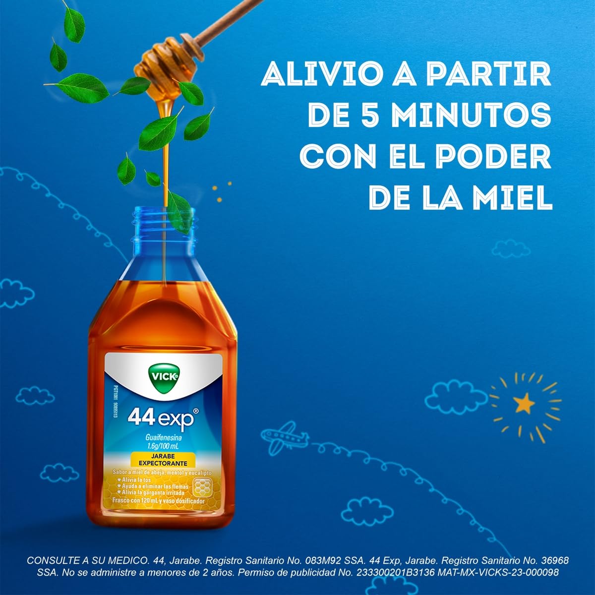 Vicks - Vick 44 Jarabe Expectorante sabor a miel de abeja, mentol y eucalipto 240 ml
