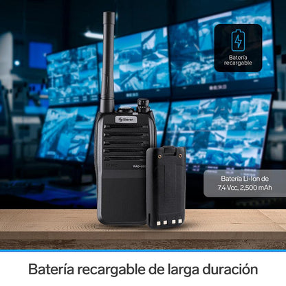 STEREN RAD-530 Radio intercomunicador Profesional, hasta 7 km de Alcance, 5 Watts de Potencia, Banda UHF, 16 Canales preconfigurados, minilinterna