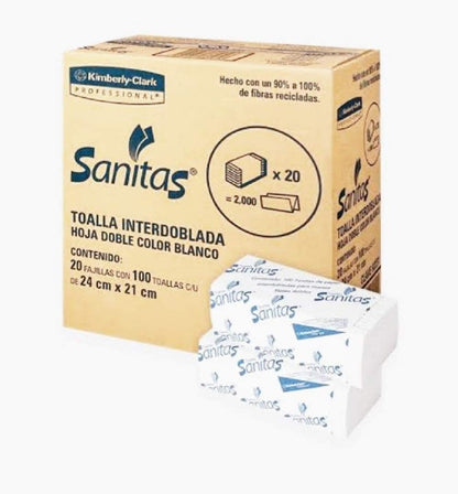 Sanitas - Combo de 3 Cajas 92231 Toalla Interdoblada para manos Sanitas 20 paquetes de 100 piezas
