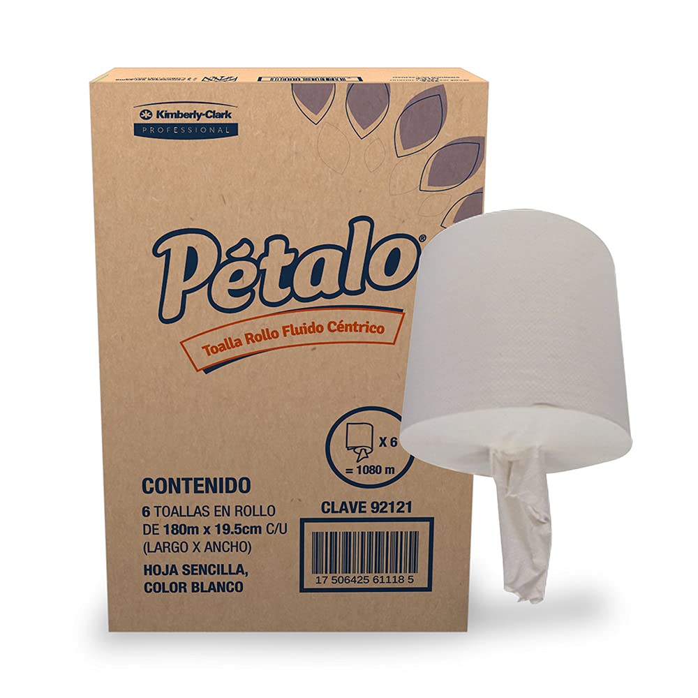 Toalla en Rollo Fluído Céntrico para Manos Pétalo, Caja con 6 Rollos de 180 Metros, con Grabado, Kimberly Clark Professional.