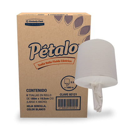 Toalla en Rollo Fluído Céntrico para Manos Pétalo, Caja con 6 Rollos de 180 Metros, con Grabado, Kimberly Clark Professional.